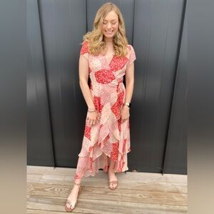 Blue Rain Pink and Red Patchwork Maxi Dress